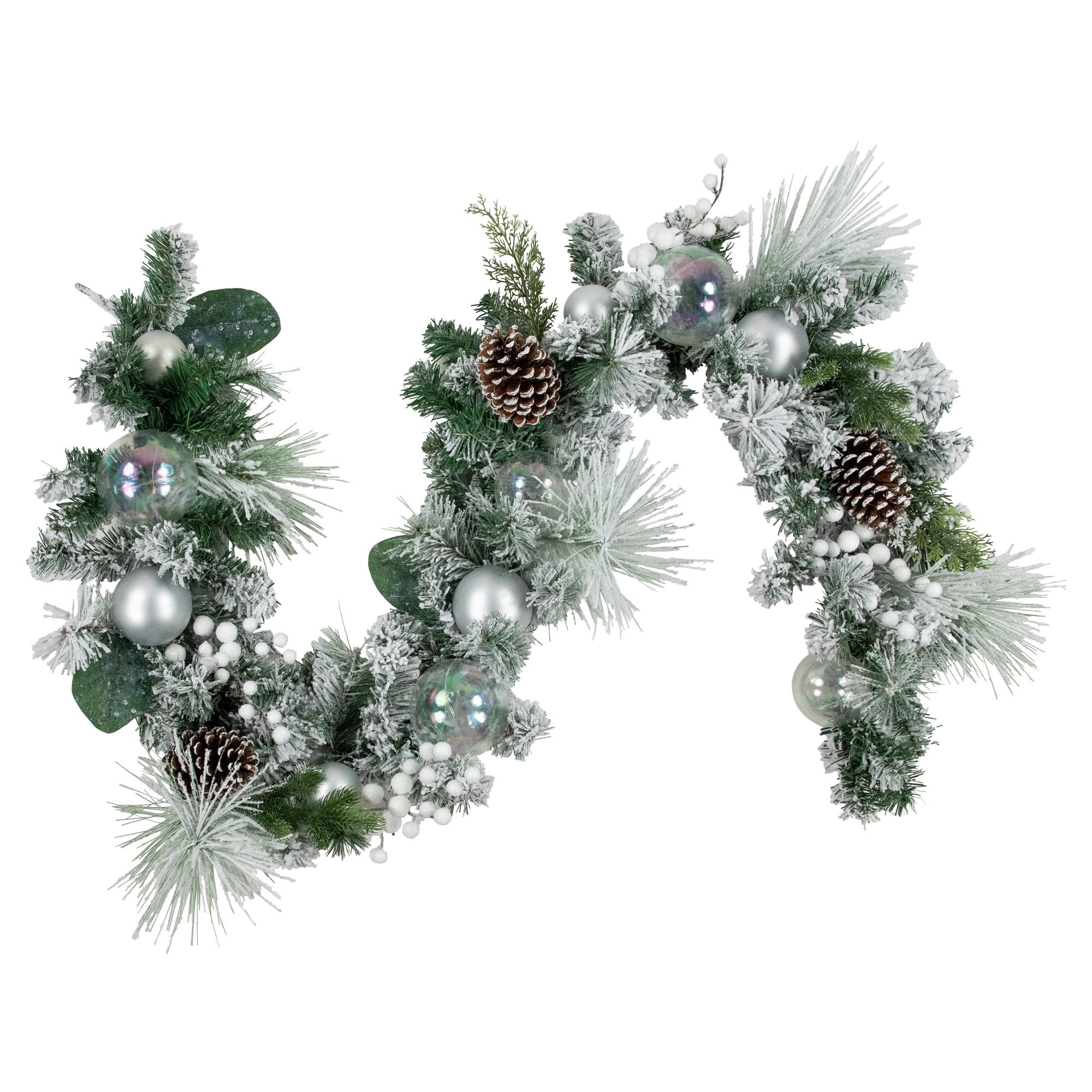 6' Flocked Pine Artificial Christmas Garland with Iridescent Ornaments Unlit
