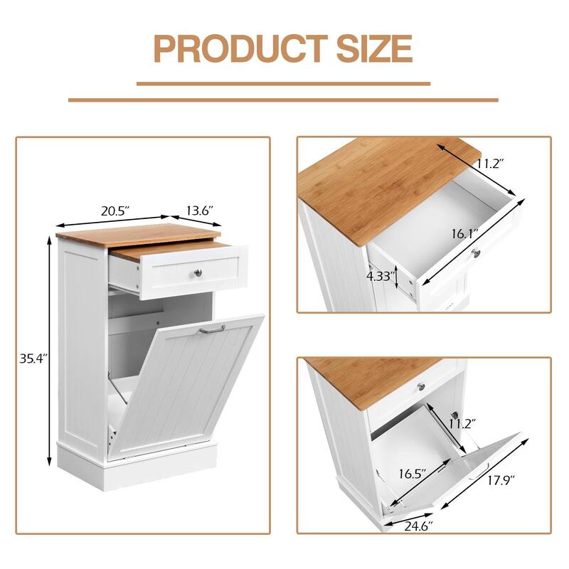 Erommy Tilt Out Trash Cabinet, Wooden Kitchen Trash Can Free Standing Waste Bin, Recycling Hideaway Garbage Can Holder