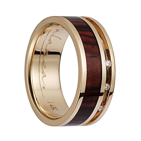 14K Yellow Gold Flat Wedding Band With Cocobolo Wood Inlay ... (600 x 600 Pixel)