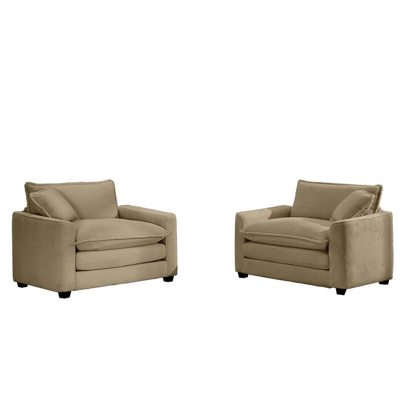 2 Pieces Deep Seated Sofa Set with Removable Armrests, 1+1Seat Flexible Combinations with Throw Pillows for Livingroom