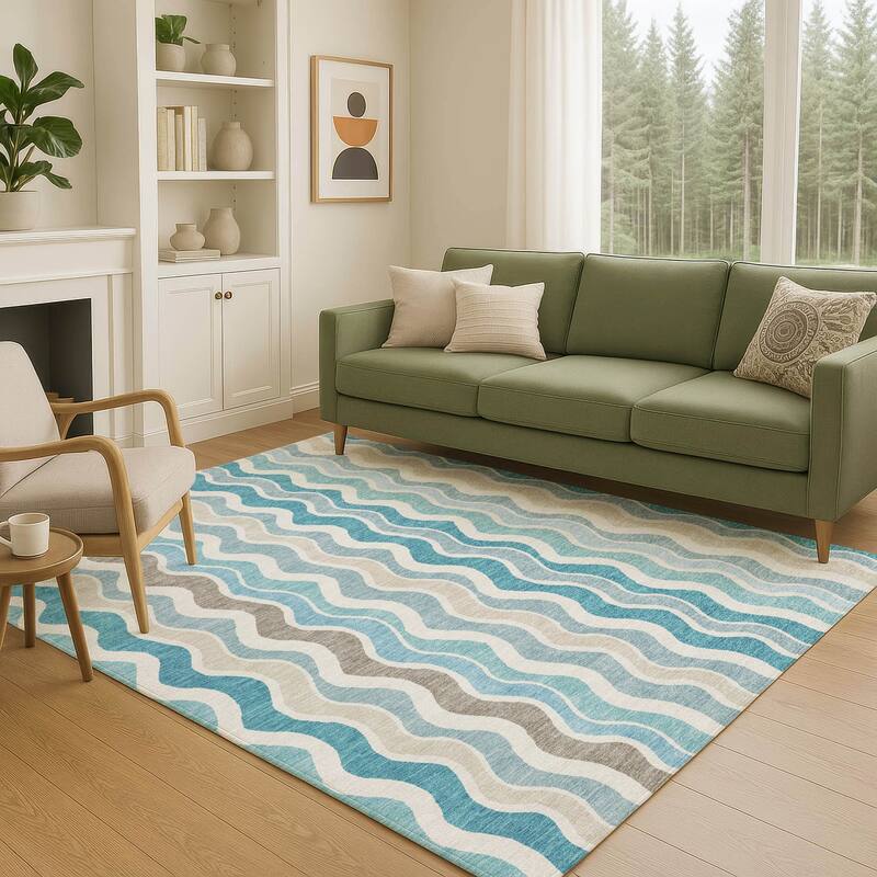 Machine Washable Indoor/ Outdoor Funky Stripe Chantille Rug