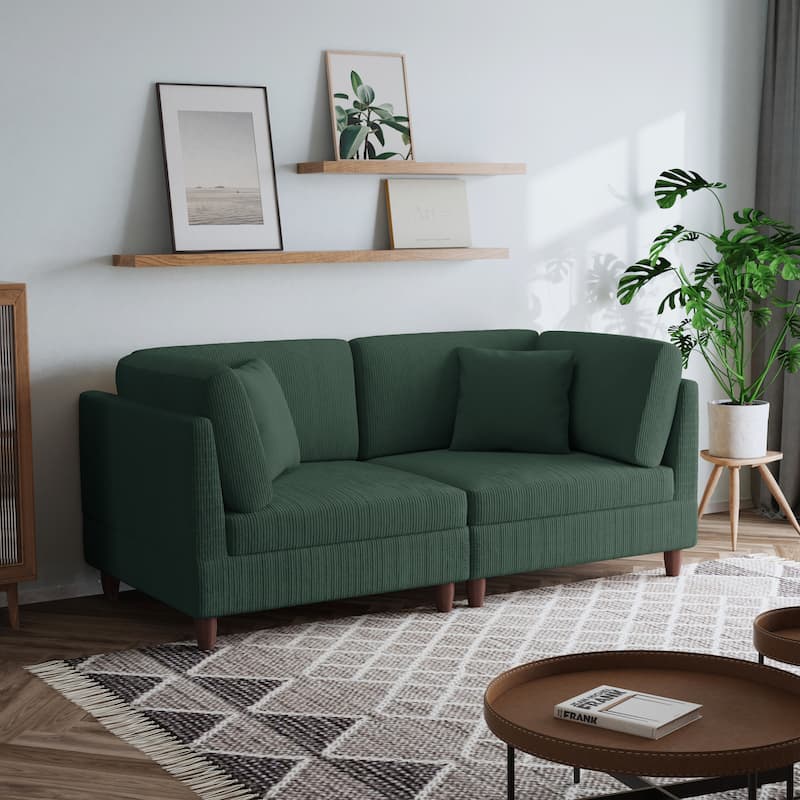 2-Piece Corduroy Loveseat Modular Sectional Sofa - Hunter Green