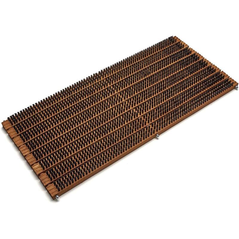 Kings County Tools 31.5” x 14” Outdoor Door Mat with Shoe Cleaner Brush Bristles - Brown and Black