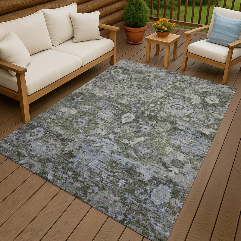 Machine Washable Indoor/ Outdoor Vintage Traditional Chantille Rug - Olive - 2'6" x 3'10"