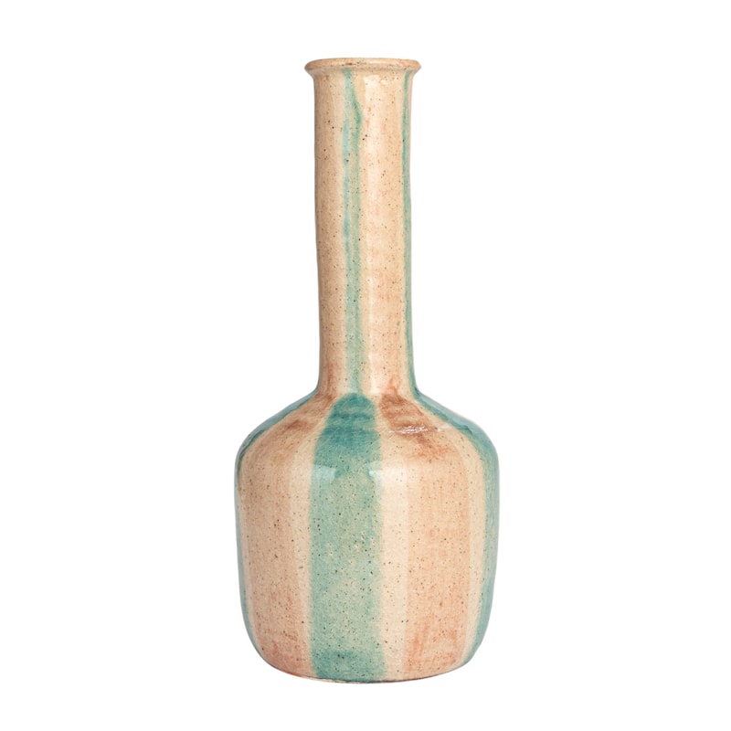 Hand-Painted Terra-cotta Vase with Tall Neck and Crackle Glaze