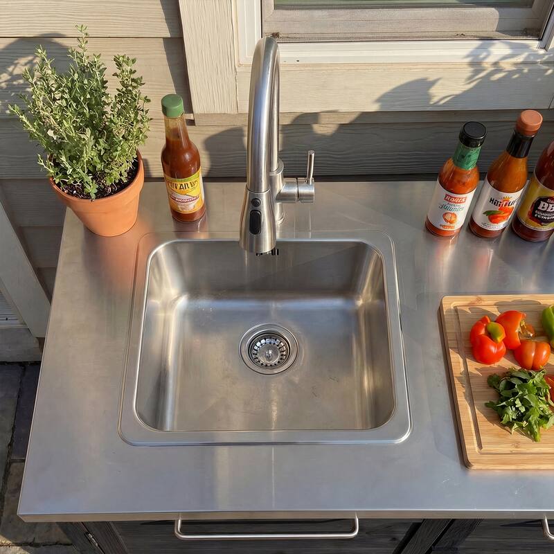 Modular Outdoor Kitchen Island Set, 100% Solid Wood BBQ Cabinet , Patio Kitchen Bar Table