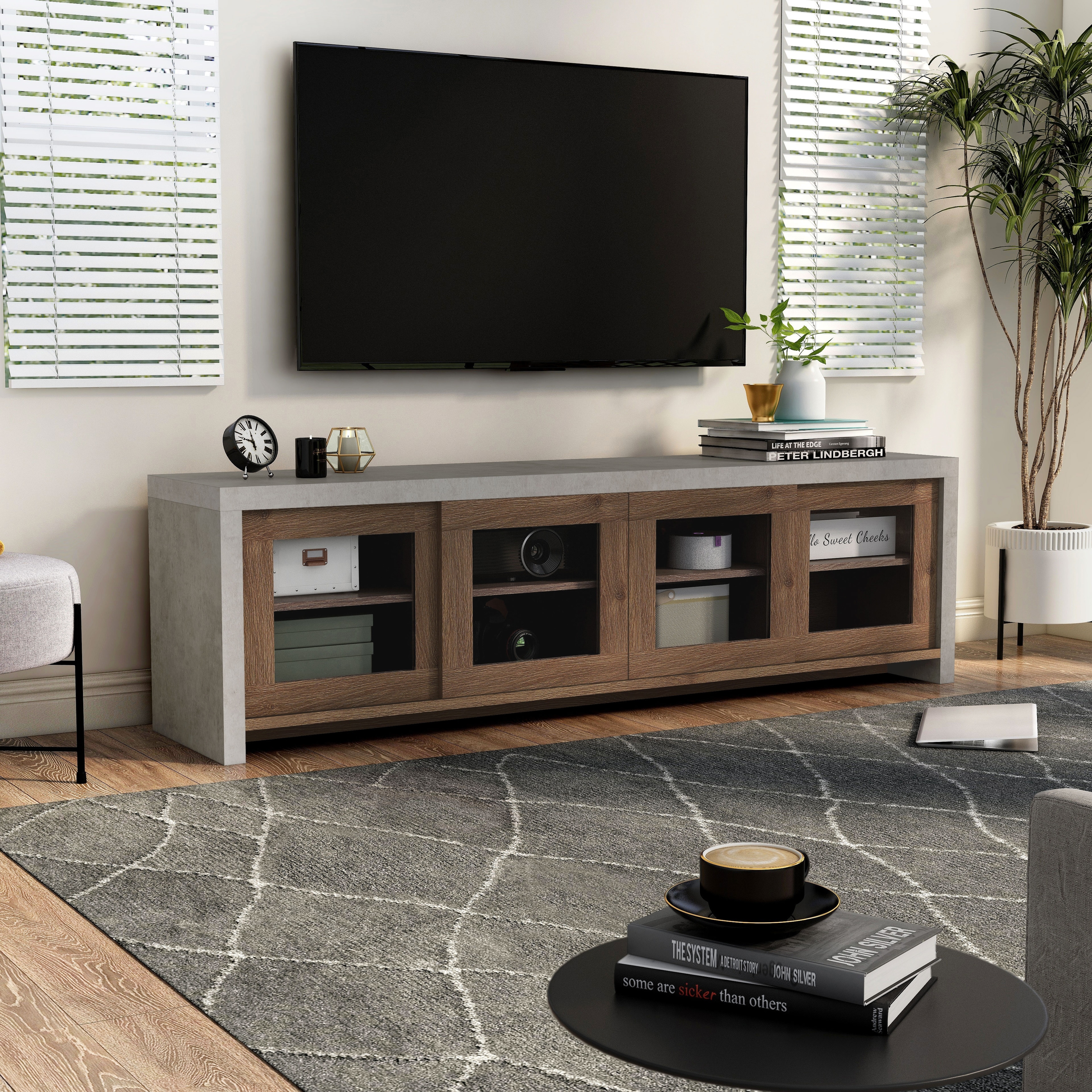 Distressed black tv stand deals