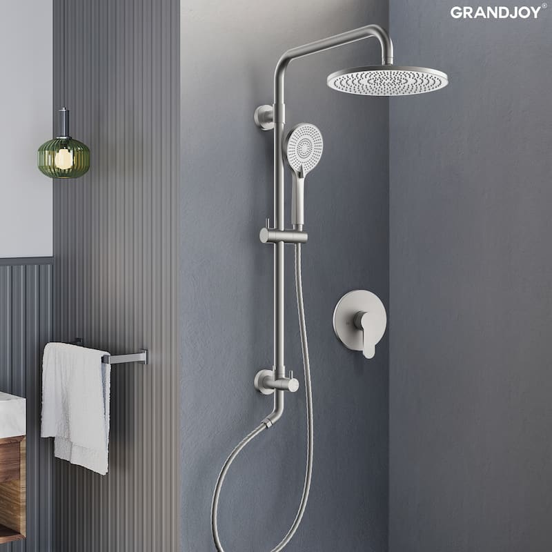 GRANDJOY 10" Round Rainfall Shower System Handheld Showerhead with Adjustable Bar