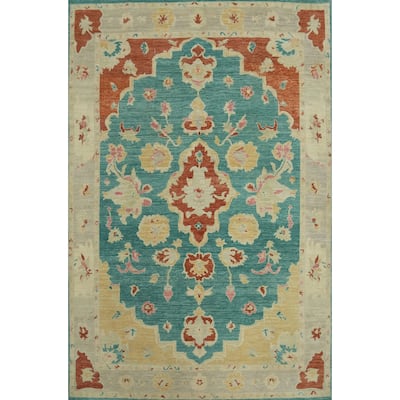 Vegetable Dye Wool Oushak Turkish Area Rug, Floral Geometric Carpet - 10' 11'' X 8' 5''