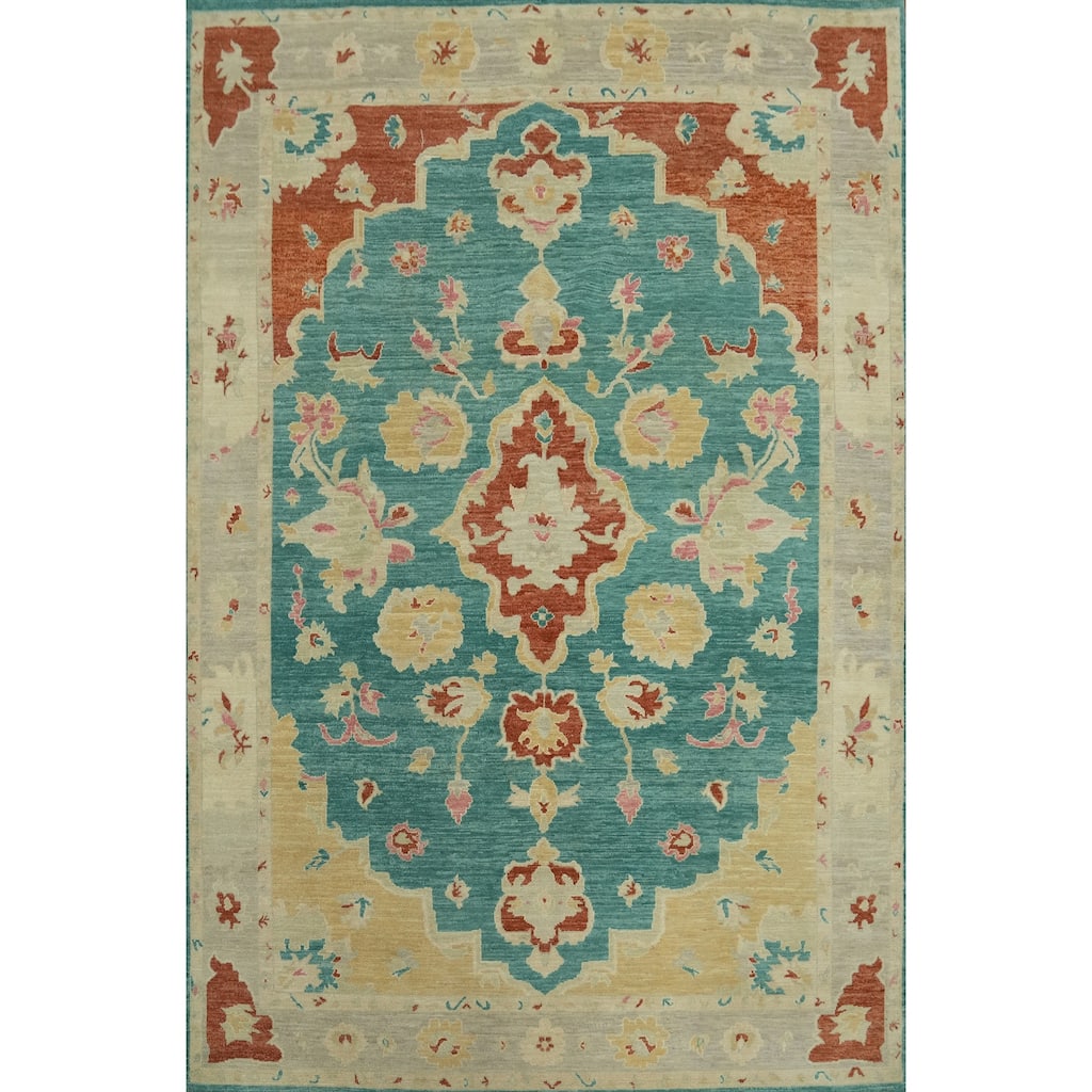Vegetable Dye Wool Oushak Turkish Area Rug, Floral Geometric Carpet - 10' 11'' X 8' 5''