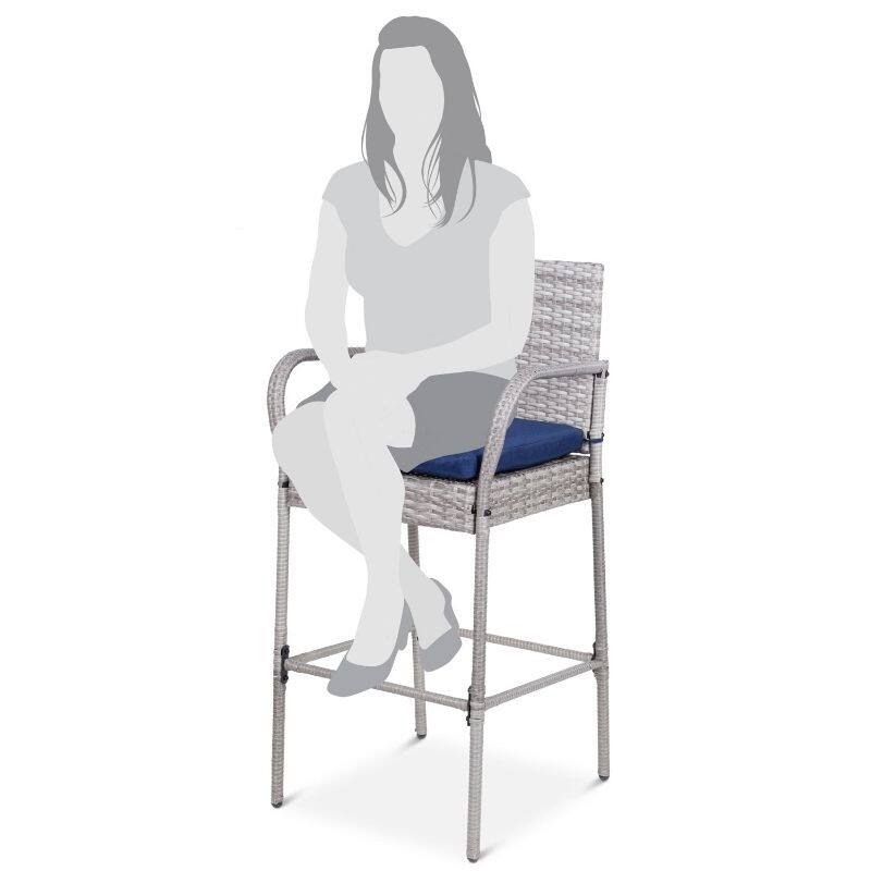 Set of 2 Indoor/Outdoor Wicker Bar Stools w/ 2 Cushions - 20 inches L x 18.75 inches W x 46 inches H