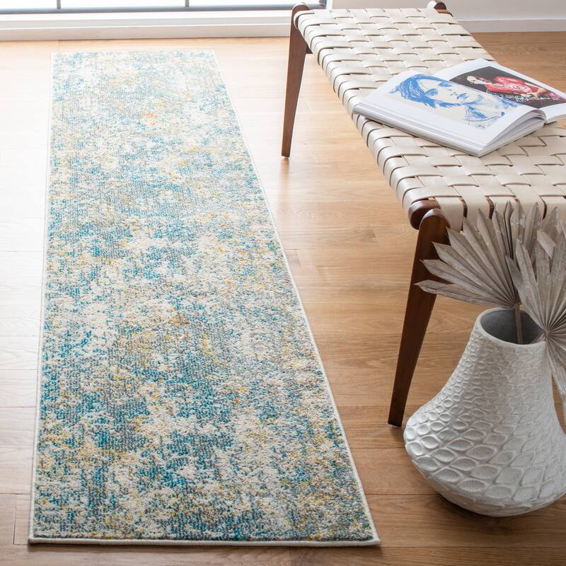 SAFAVIEH Madison Katrein Modern Abstract Rug - 2'2" x 14'  Runner - Teal/Gold