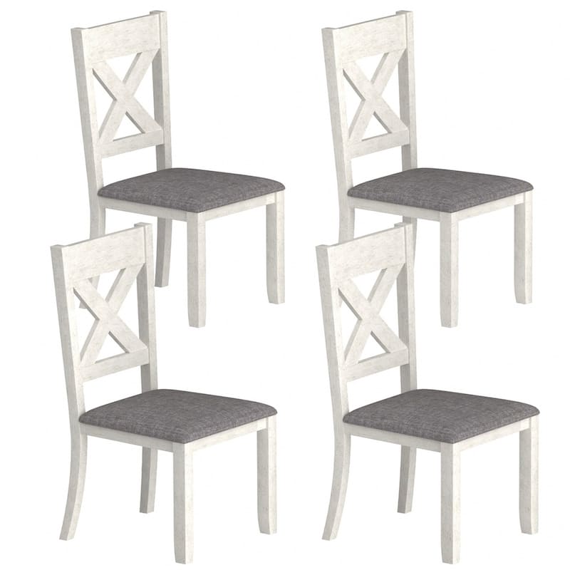 VECELO 2/4/6-Piece Set Solid Rubberwood Dining Chairs with Grey Cushion X-Back Design for Kitchen and Living Room - Set of 4