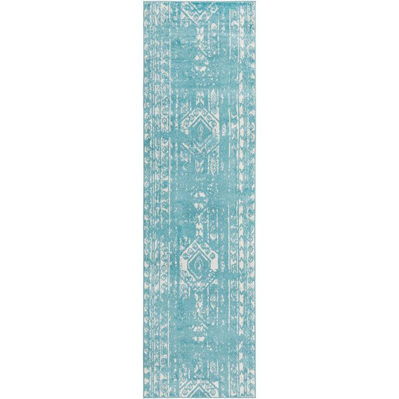 Contemporary Sling Collection Area Rug - 3'3"x12' - Light Blue
