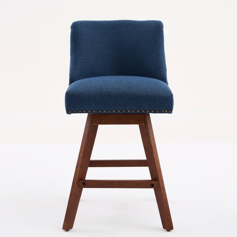 Set of 2 Counter Height Swivel Bar Stools, 26" Upholstered Fabric Barstools for Kitchen Island - Blue