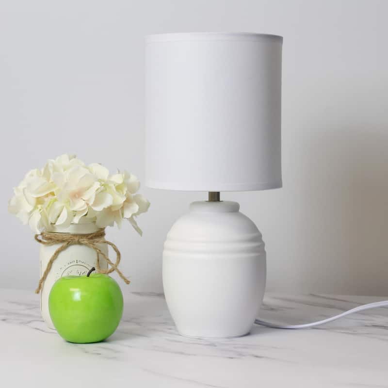 Ceramic Mini Jar Table Lamp with Fabric Drum Shade for Bedroom, Living Room - 6 x 6 x 13 in. (L x W x H)