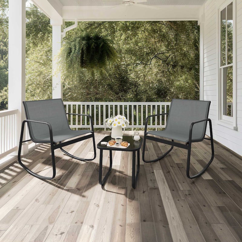 Moasis 3 Piece Rocking Patio Furniture Bistro Set with Chairs and Glass Table