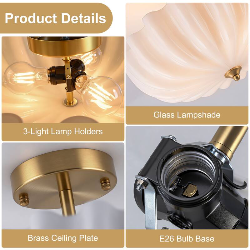 Starsky 3-Light 15.74in.W Opal Glass Flush Mount