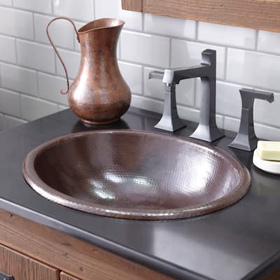 Rolled Classic Hand Hammered Copper Drop-in Oval Bathroom Sink