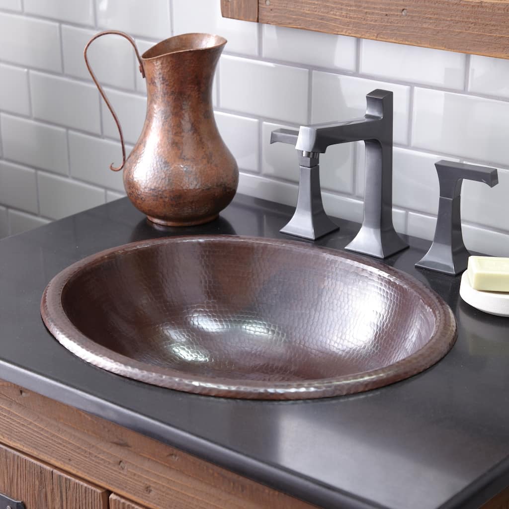 Rolled Classic Hand Hammered Copper Drop-in Oval Bathroom Sink