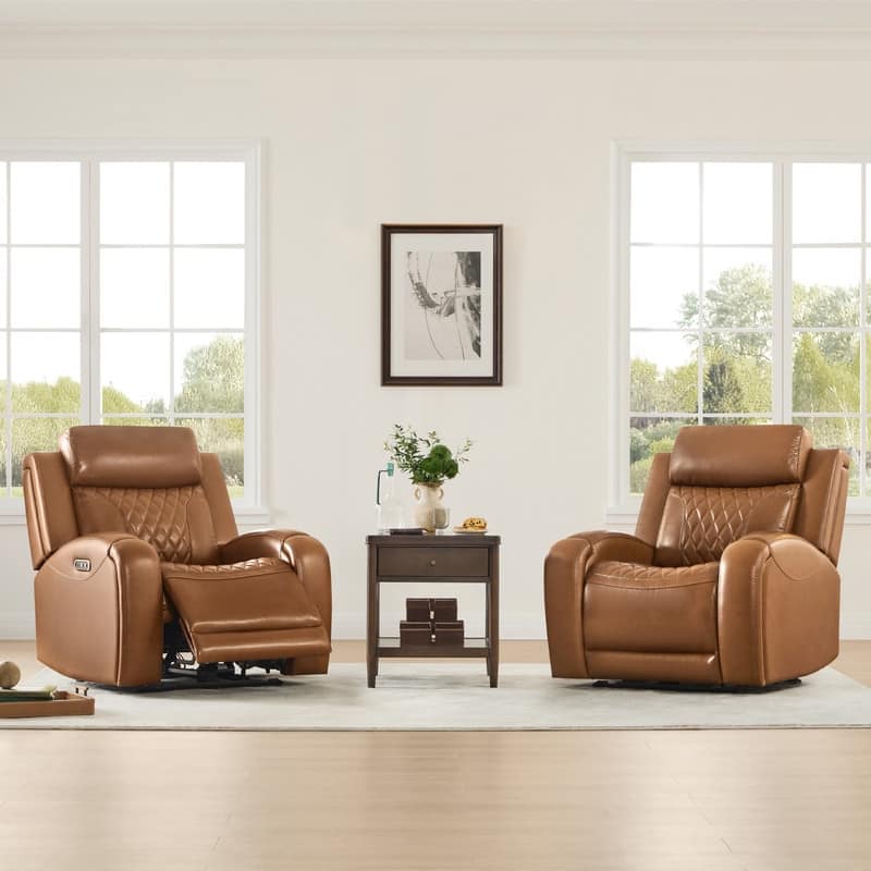 Spruce & Spring Leather Dual-Motor Power Lay Flat Recliner with Power Headrest