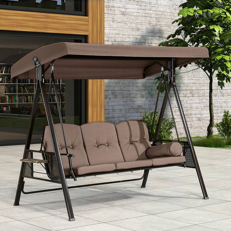 PURPLE LEAF Deluxe Outdoor Patio Porch Swing with Weather Resistant Steel Frame, Cushions and Pillow Included