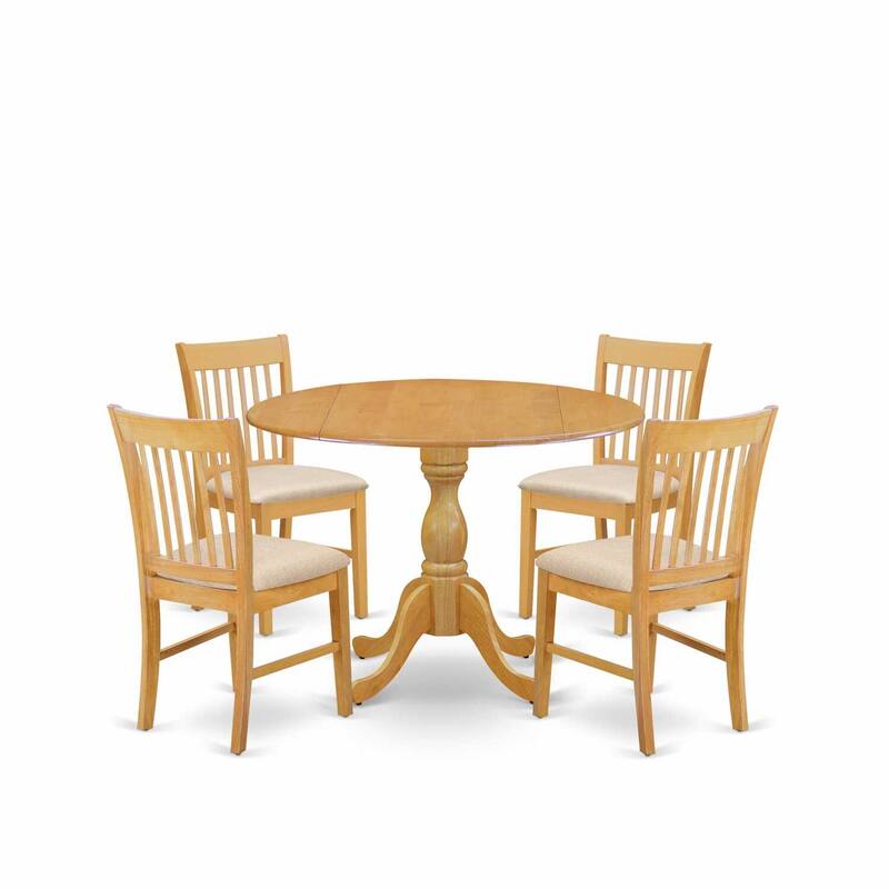 HomeStock 5-Piece Natural Oak Finish Solid Wood Top Dining table with 4 Chairs with Slat Back