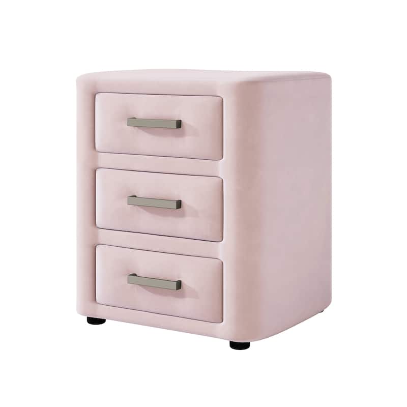 Modern Nightstand with 3 Drawers, Solid Wood and Soft Fabric, Sturdy Wooden Legs, Ideal for Living Room, Bedroom, Apartment