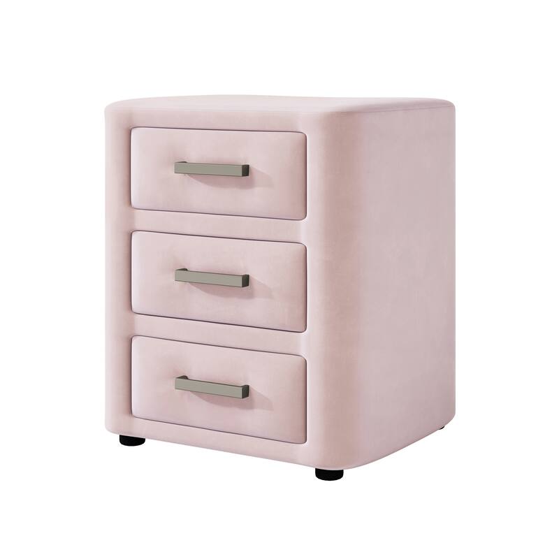 Velvet Nightstand Bedside Table With 3 Drawers, Night Tables For Living Room - Pink