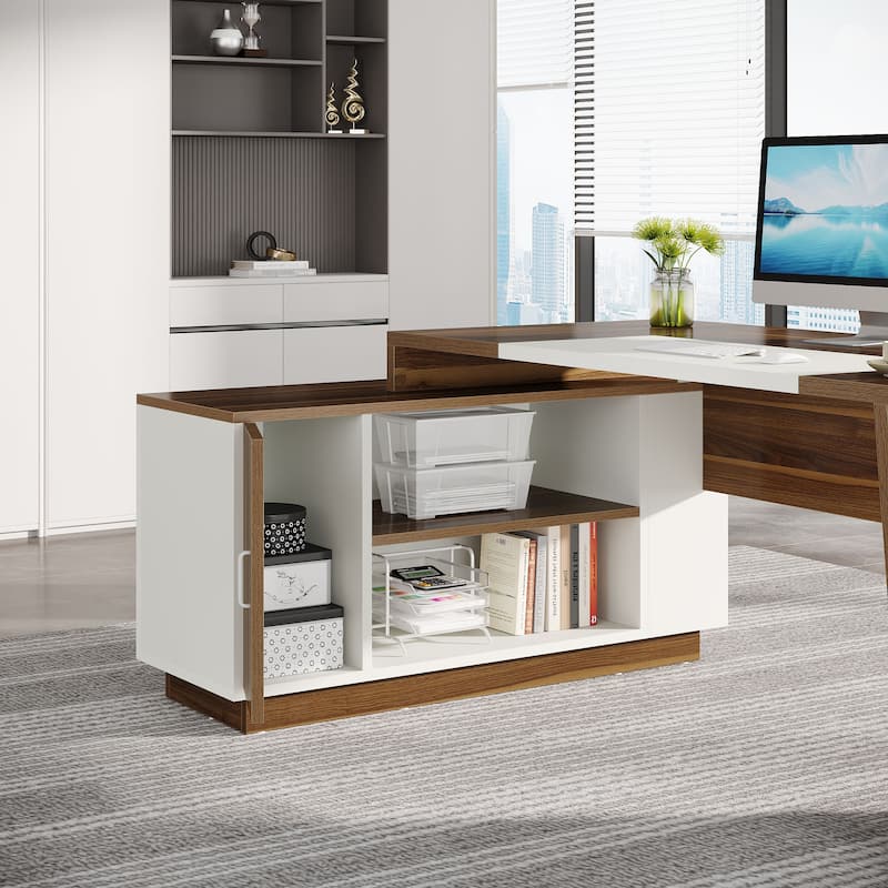 78-Inch L-Shaped Executive Desk with File Cabinet for Home Office