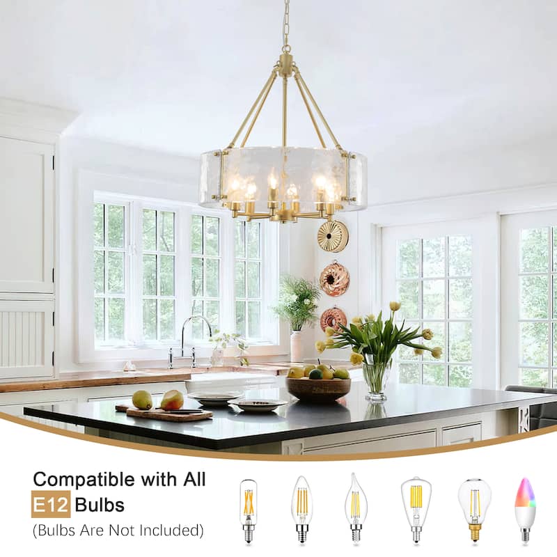 6 - Light 19.68'' Dimmable Modern Drum Candle Chandelier With Glass Shade - 19.68 in