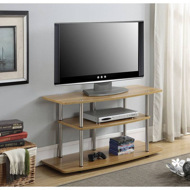 Modern Wood Metal TV Stand Entertainment Center in Light Oak Finish - 42 x 15.8 x 21.6 inches