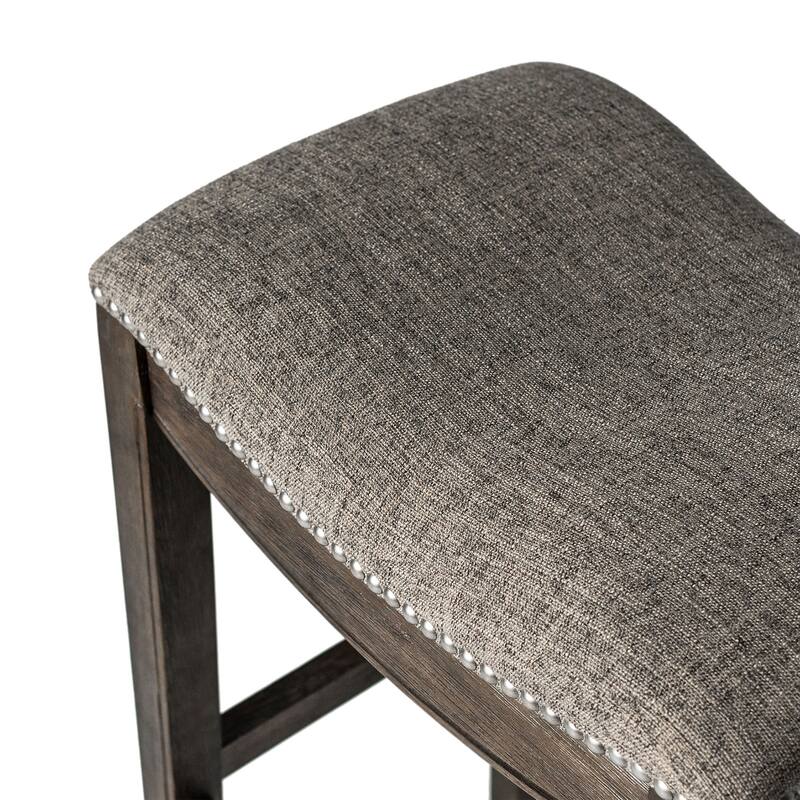 Maven Lane Adrien Backless Saddle Kitchen Counter Stool in Walnut Finish w/ Grey Fabric Upholstery