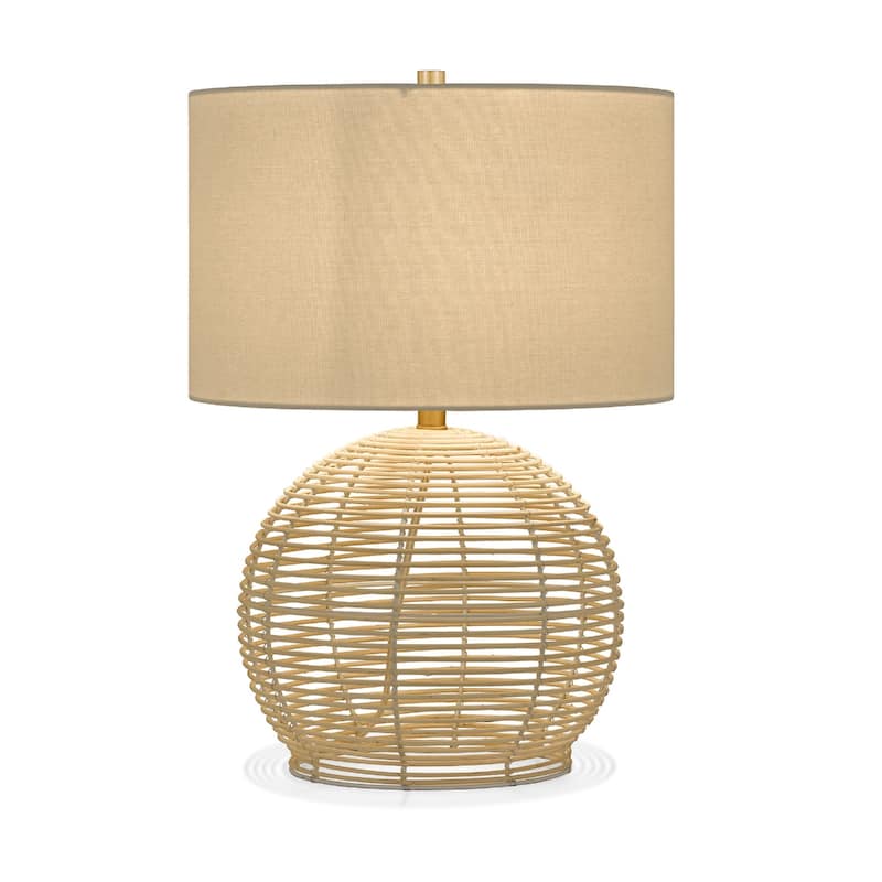 21" Natural Rattan Table Lamp With White Drum Shade - 15" x 15" x 21"