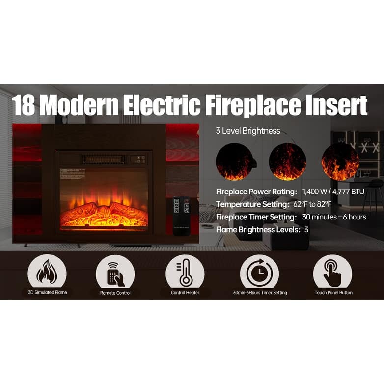 TV Stand Electric Fireplace TV Stand with Glass Shelves