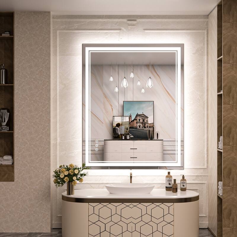 Keonjinn Rectangular Front Light & Backlit,LED Bathroom Vanity Mirror, 3 Color Temperatures, Anti Fog