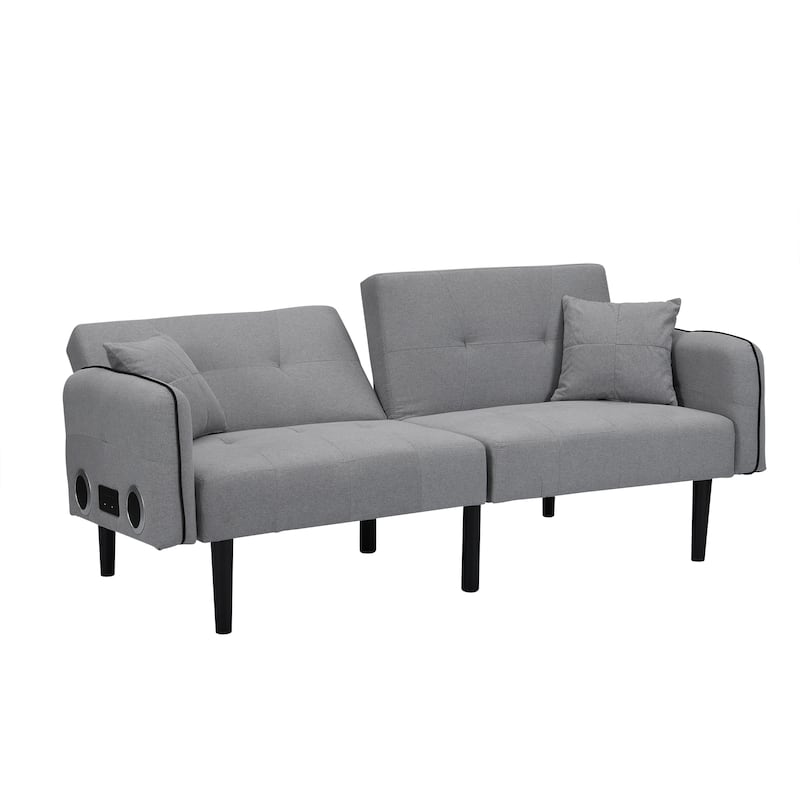 Convertible Sofa Bed with Wireless Audio Transmission, Linen Lounge Sofa Bed with 2 Speakers, Love Seat Couches