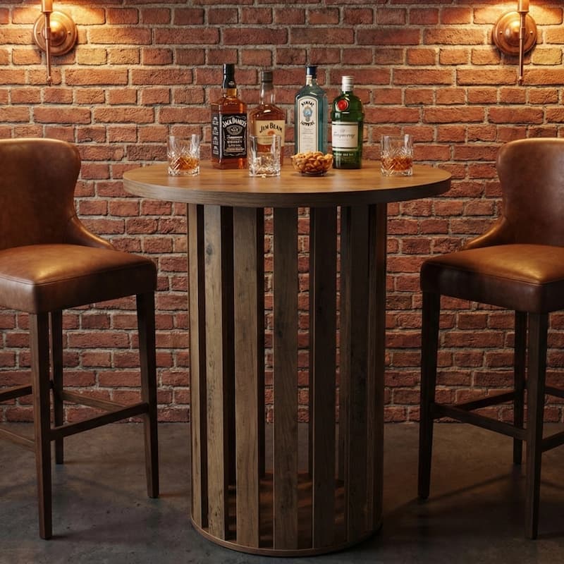 Round Bar Table, Bistro Pub Table, Home Bar Unit, 37.4"H Wood Counter Heigh Dining Table - 31.5" D x 31.5" W x 37.4" H