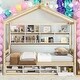 preview thumbnail 25 of 33, Wooden House-shaped Twin House Bed with Bedside Built-in Storage Shelves,Under Bed Storage Natural