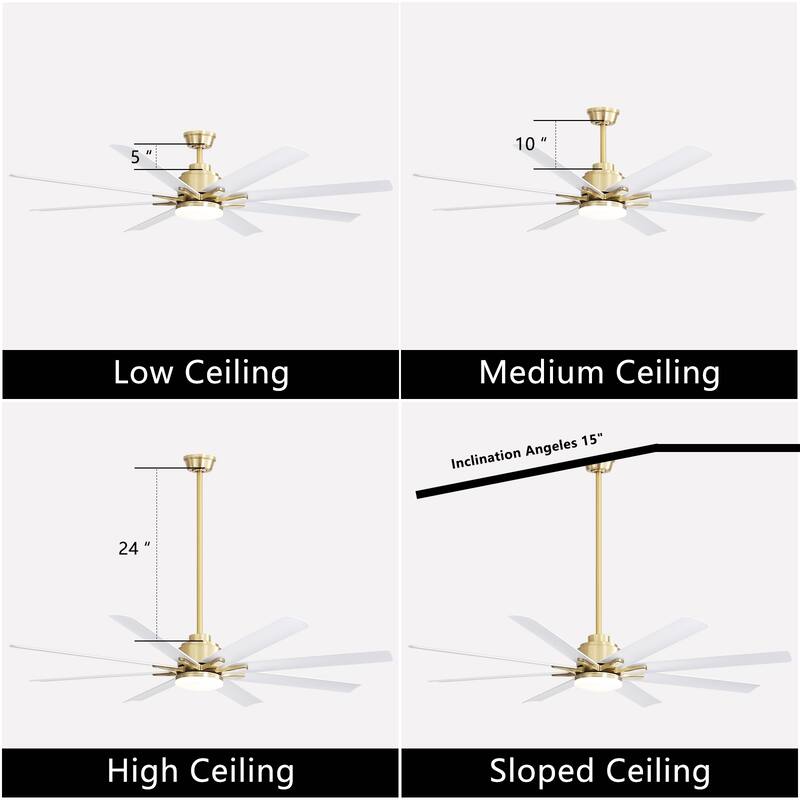 52 Inch/66 Inch/72 Inch Modern Ceiling Fan with Dimmable LED Light ,Remote&APP Control,8 Blades for Large Living Room,Porch