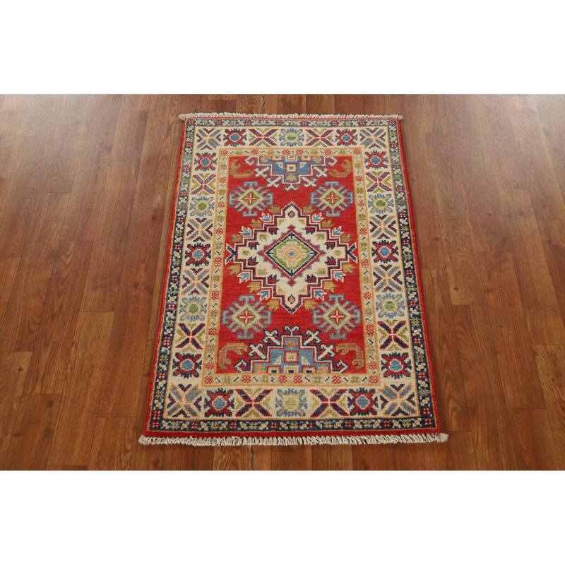 Red Kazak Oriental Foyer Rug Hand-Knotted Wool Carpet - 2'0"x 3'0"