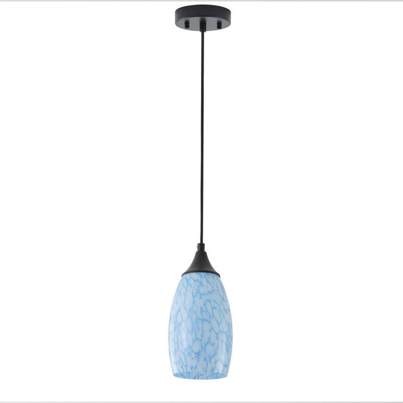 Modern Matte Black 1 Light Pendant with Blue Art Glass for Kitchen Island Dining Room