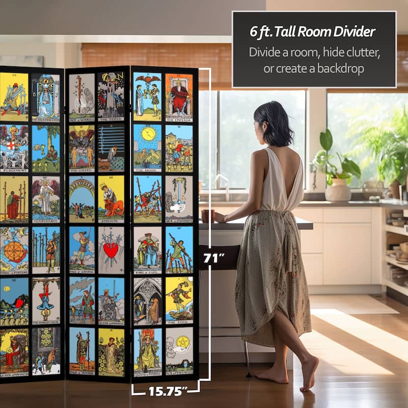 Handmade 6' Double Sided Tarot Canvas Room Divider