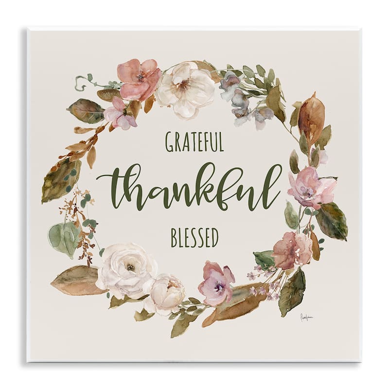 Stupell Elegant Gratitude Wreath Wall Plaque Art Design By Livi Finn - 12 x 12