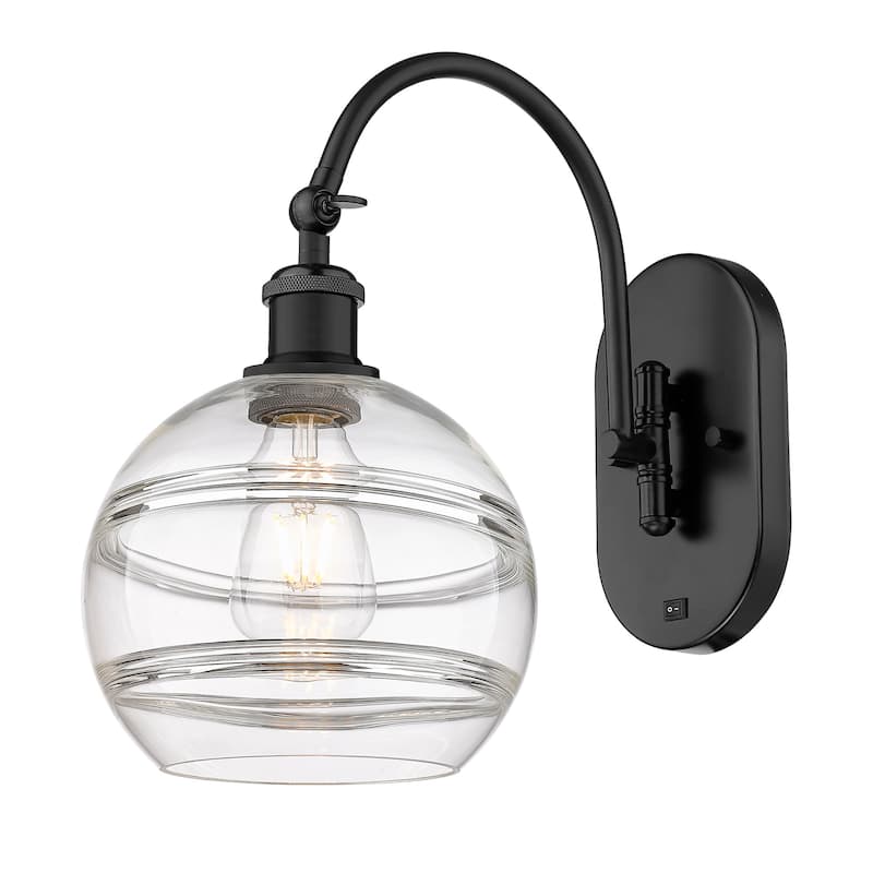Innovations Lighting 518-1W-13-8 Rochester Sconce Rochester 13" Tall - Matte Black / Clear