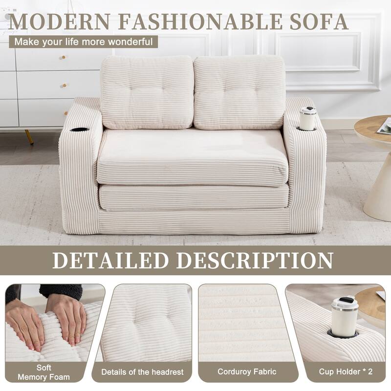 Convertible Sofa Bed, Expandable double Sofa Bed, 2 in 1 Convertible Sofa Bed, Fold Out Floor Couch with Pillows