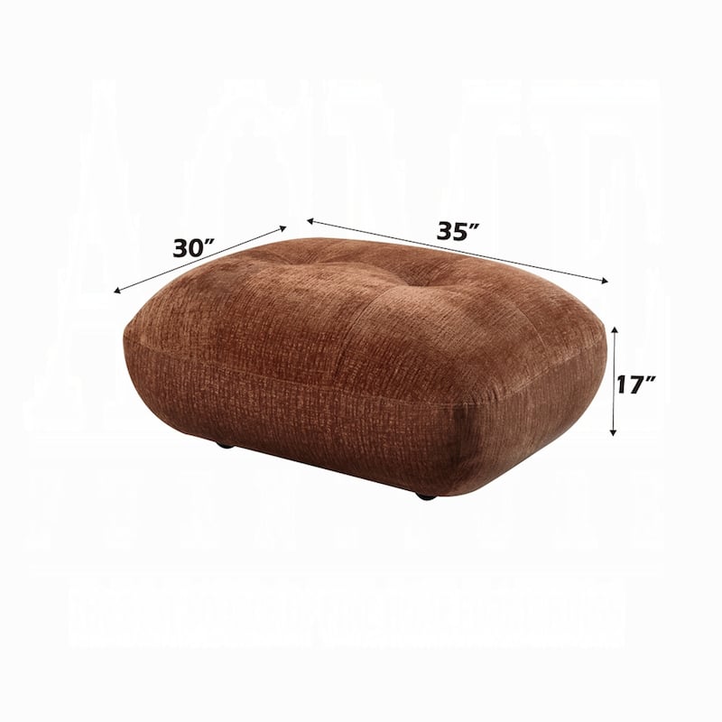 Erico Ottoman, Tufted Rust Brown Chenille, Foam Cushion Top, 35 Inch