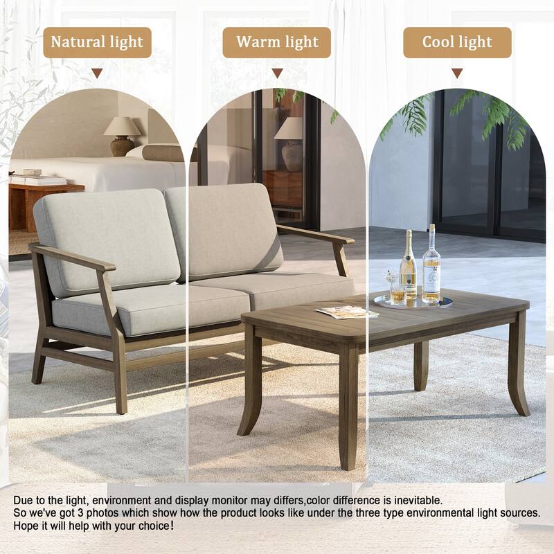 Outdoor Loveseat Sofa with Coffee Table Teak Wood Patio Furniture