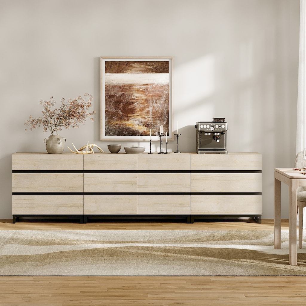 WAMPAT 3 in 1 Modern Sideboard with Adjustable Shelves and 2 Drawers, Coffee Bar Cabinet for Living Room, Kitchen