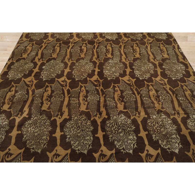 8x10 Tibetano Hand Knotted Wool & Silk Brown Transitional Tibetan Rug - 8' x 10'